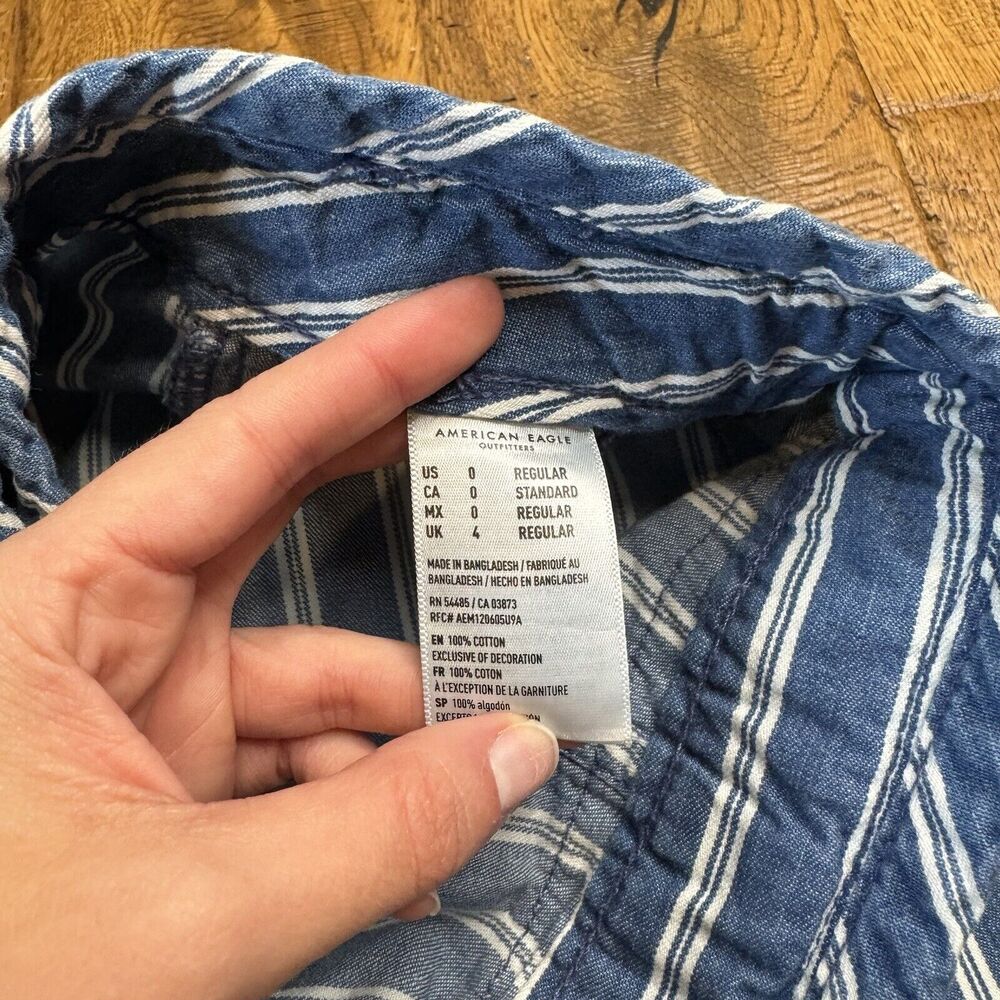 American Eagle Chambray Hi Rise Wide Leg Striped Pant Tie Waist Womens Size 0 - Picture 7 of 7